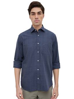 ColorPlus - Men Regular Fit Checkered Dark Grey Shirt