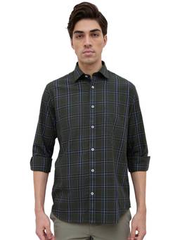 ColorPlus - Men Regular Fit Checkered Dark Green Shirt