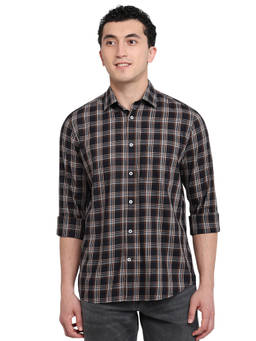 ColorPlus - Men Regular Fit Checkered Black Shirt