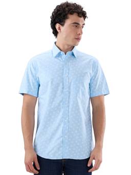 ColorPlus - Men Regular Fit Printed Medium Blue Shirt