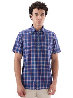 ColorPlus - Men Regular Fit Checkered Dark Blue Shirt