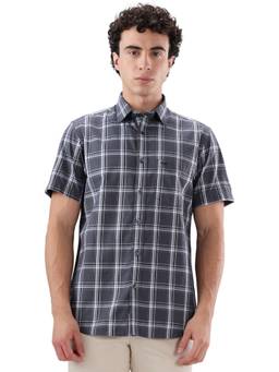 ColorPlus - Men Regular Fit Checkered Dark Grey Shirt