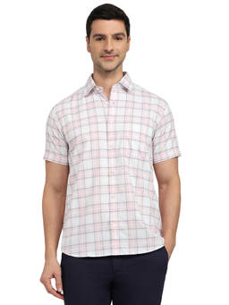 ColorPlus - Men Regular Fit Checkered Light White Shirt