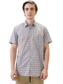 ColorPlus - Men Regular Fit Printed Medium Brown Shirt