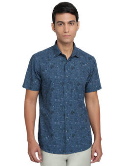 ColorPlus - Men Regular Fit Printed Dark Blue Shirt