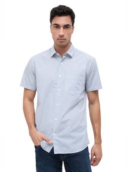 ColorPlus - Men Regular Fit Printed Medium Blue Shirt