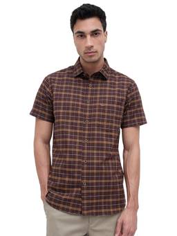 ColorPlus - Men Regular Fit Checkered Dark Brown Shirt