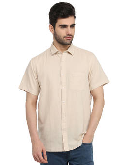 ColorPlus - Men Medium Beige Regular Fit Solid Shirt