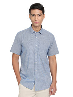 ColorPlus - Men Regular Fit Self Design Medium Blue Shirt