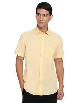 ColorPlus - Men Regular Fit Self Design Medium Yellow Shirt