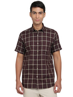 ColorPlus - Men Regular Fit Checkered Dark Brown Shirt