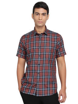 ColorPlus - Men Regular Fit Checkered Medium Brown Shirt