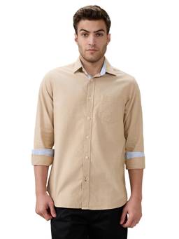 ColorPlus - Men Slim Fit Solid Medium Beige Shirt