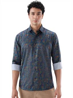ColorPlus - Men Regular Fit Printed Dark Blue Shirt