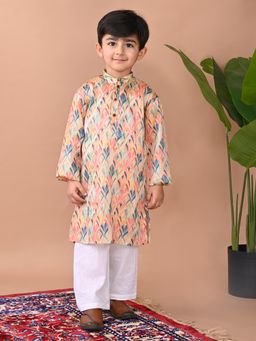 Kinder Kids - Cotton Blend Full Sleeves Abstract Printed Kurta & Pyjama- Multi Colour