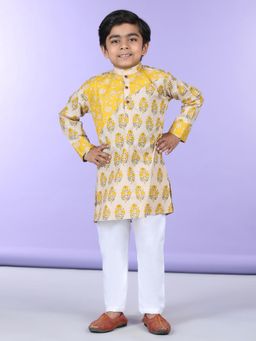 Kinder Kids - Full Sleeves Floral Kurta & Pyjama - Yellow