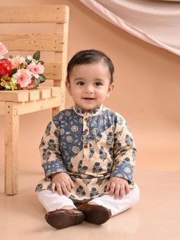 Kinder Kids - Full Sleeves Floral Kurta & Pyjama - Blue