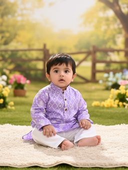 Kinder Kids - Full Sleeves Ethnic Motif Designed Kurta & Pyjama - Purple