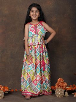 Kinder Kids - Cotton Woven Sleeveless Ethnic Motif Printed Lehenga & Choli - Pink