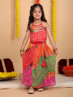 Kinder Kids - Woven Bandhani Printed Lehenga & Choli - Red