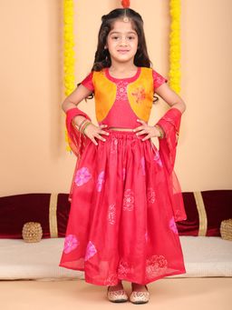 Kinder Kids - Cotton Kota Printed Lehenga With Choli & Dupatta - Red