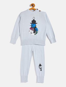 JWAAQ - Kids Blue Full Sleeve Winter Sweater with Joggers (Set of 2)