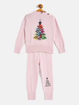 JWAAQ - Kids Pink Full Sleeve Winter Sweater with Joggers (Set of 2)