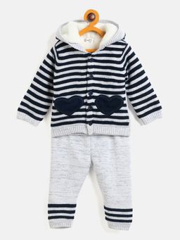 JWAAQ - Kids Navy Blue Full Sleeve Winter Sweater with Joggers (Set of 2)