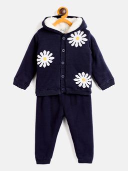 JWAAQ - Kids Navy Blue Full Sleeve Winter Sweater with Joggers (Set of 2)