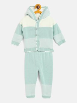 JWAAQ - Kids Green Full Sleeve Winter Sweater with Joggers (Set of 2)