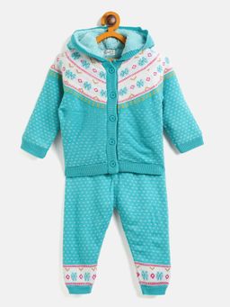 JWAAQ - Kids Blue Full Sleeve Winter Sweater with Joggers (Set of 2)