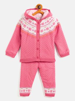 JWAAQ - Kids Pink Full Sleeve Winter Sweater with Joggers (Set of 2)