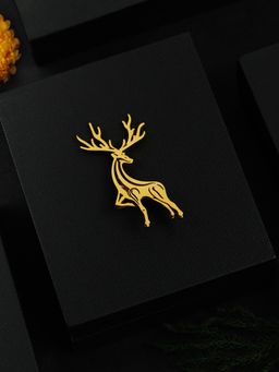 PELUCHE - Snowbound Stag Golden Stainless Steel Lapel Pin For Men