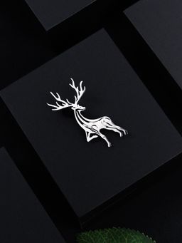 PELUCHE - Snowbound Stag Silver Stainless Steel Lapel Pin For Men