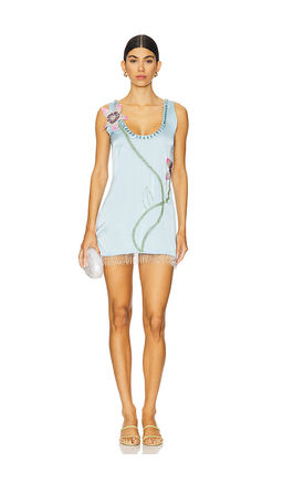 Oceanus - Darcy V-Neck Satin Beaded Mini Dress