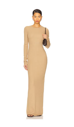 Eterne - Long Sleeve Crewneck Butter Rib Maxi Dress
