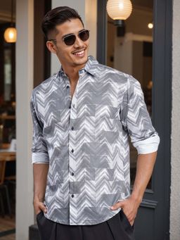 Bene Kleed - Grey Cotton Blend Full Sleeves Shirt
