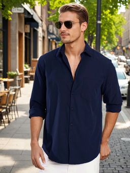 Bene Kleed - Navy Blue Cotton Blend Full Sleeves Shirt