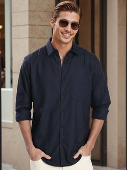 Bene Kleed - Navy Blue Cotton Blend Full Sleeves Shirt