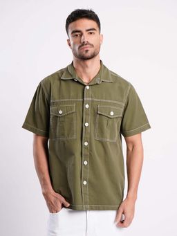 Bene Kleed - Olive Cotton Half Sleeves Shirt