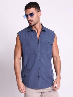 Bene Kleed - Blue Cotton Sleeveless Shirt