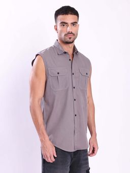 Bene Kleed - Grey Cotton Sleeveless Shirt