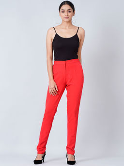 First Resort by Ramola Bachchan - Red Slim Fit Pants
