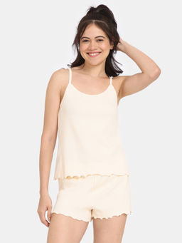 Zivame - Cream Rosaline Fun Basics Knit Cotton Top with Shorts (Set of 2)