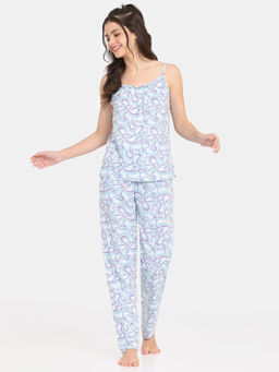 Zivame - Blue Rosaline Disco Daze Knit Cotton Cotton Top with Pyjama (Set of 2)
