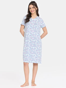 Zivame - White Rosaline Disco Daze Knit Cotton Knee Length Nightdress