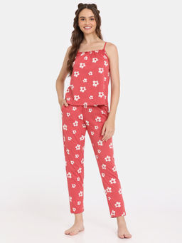 Zivame - Coral Rosaline Disco Daze Knit Cotton Top with Pyjama (Set of 2)