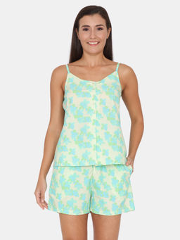 Zivame - Green Aquarelle Floral Top with Shorts (Set of 2)