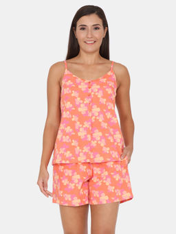 Zivame - Orange Aquarelle Floral Top with Shorts (Set of 2)