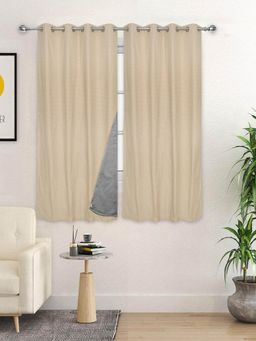 Saral Home - D Mond Cotton Woven 2 Window Curtain 100% Light Blocking - Beige